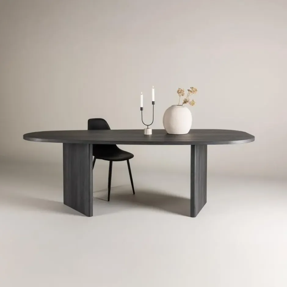 Eettafel Ovaal Zwart 220cm - Fineer - 6-8 Personen - Tafel Grönvik