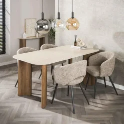 Eettafel Rechthoek Hout/Travertin - 180x90x76cm - Romano Curvo