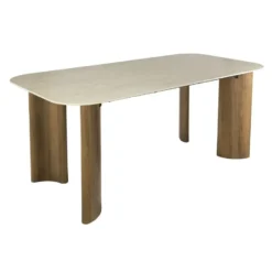 Eettafel Rechthoek Hout/Travertin - 180x90x76cm - Romano Curvo