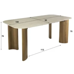 Eettafel Rechthoek Hout/Travertin - 180x90x76cm - Romano Curvo