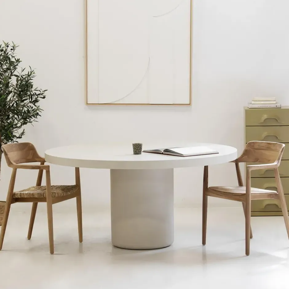 Eettafel Rond 120cm - Beige Eco Composiet - Betonlook - Eden