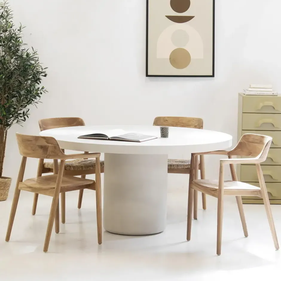 Eettafel Rond 120cm - Beige Eco Composiet - Betonlook - Eden