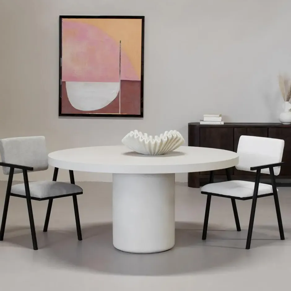 Eettafel Rond 120cm - Beige Eco Composiet - Betonlook - Eden