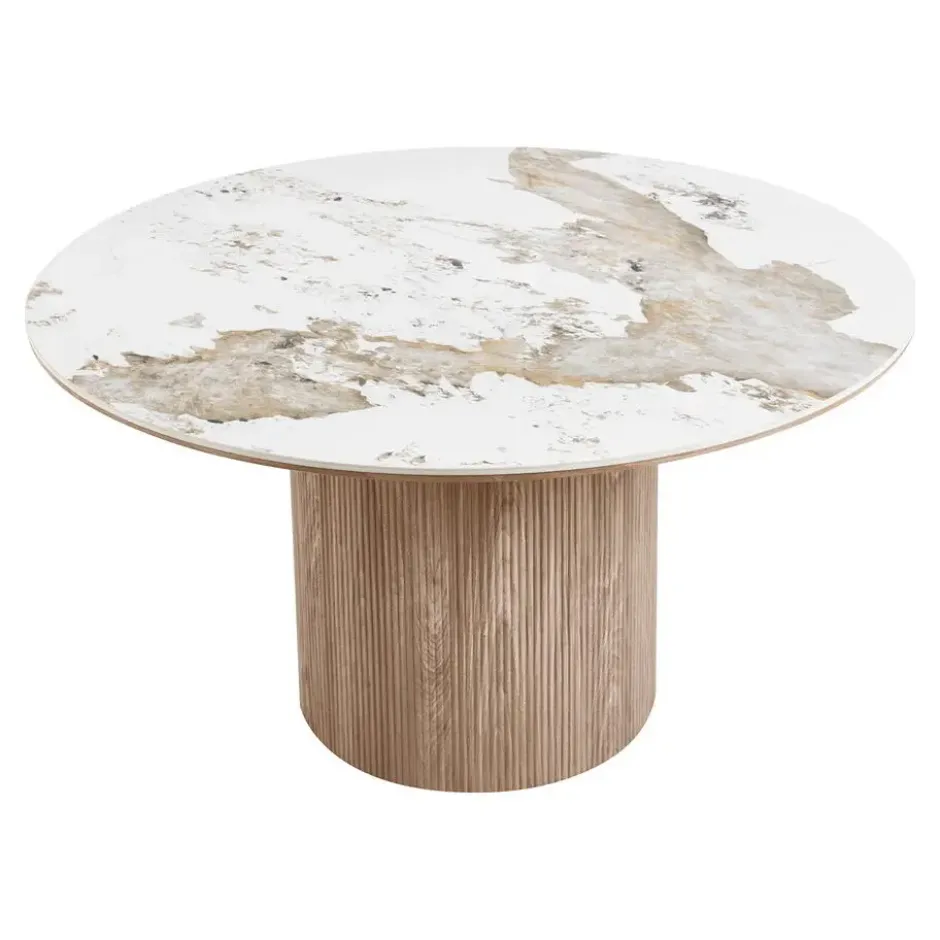 Eettafel Rond - Keramisch Wit/Bruin - Ø140x76cm - Athens