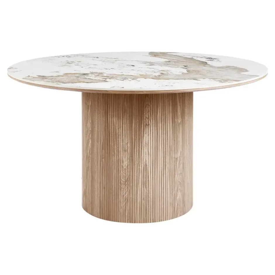 Eettafel Rond - Keramisch Wit/Bruin - Ø140x76cm - Athens