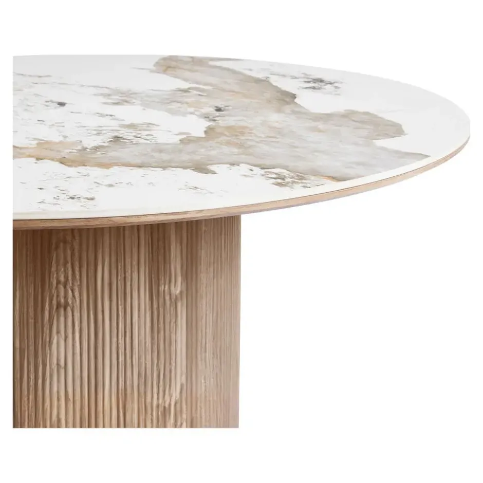 Eettafel Rond - Keramisch Wit/Bruin - Ø140x76cm - Athens