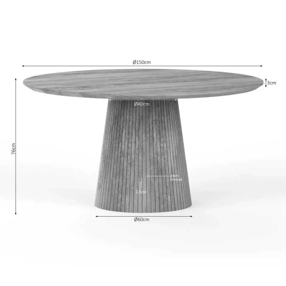 Eettafel Rond Naturel Hout - 150x150x76cm - Solana