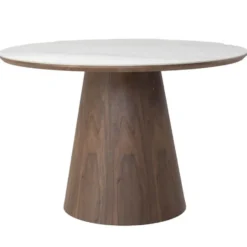 Eettafel Wit Keramiek/Walnoot - Ø115x77cm - Alba