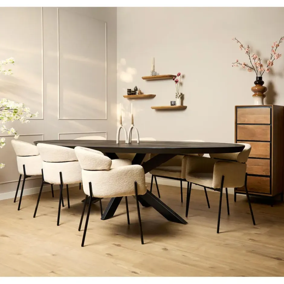 Eettafel Zwart Hout/Metaal - 240x110x76cm - Brandy