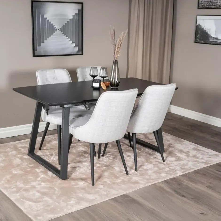 Eettafel Zwart Hout Uitschuifbaar - 160x85x75cm - Inca