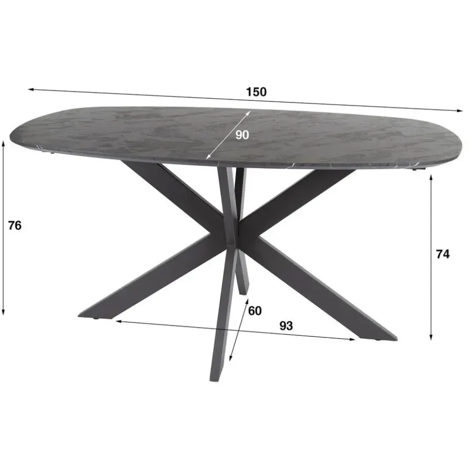 Eettafel Zwart Marmerlook - 150x90x76cm - Deens Ovaal