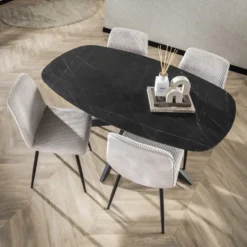 Eettafel Zwart Marmerlook - 150x90x76cm - Deens Ovaal