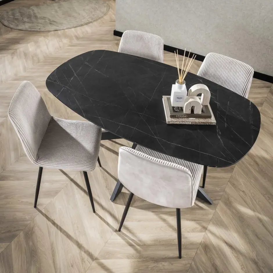 Eettafel Zwart Marmerlook - 150x90x76cm - Deens Ovaal