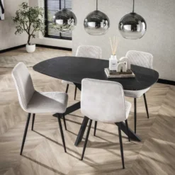 Eettafel Zwart Marmerlook - 150x90x76cm - Deens Ovaal