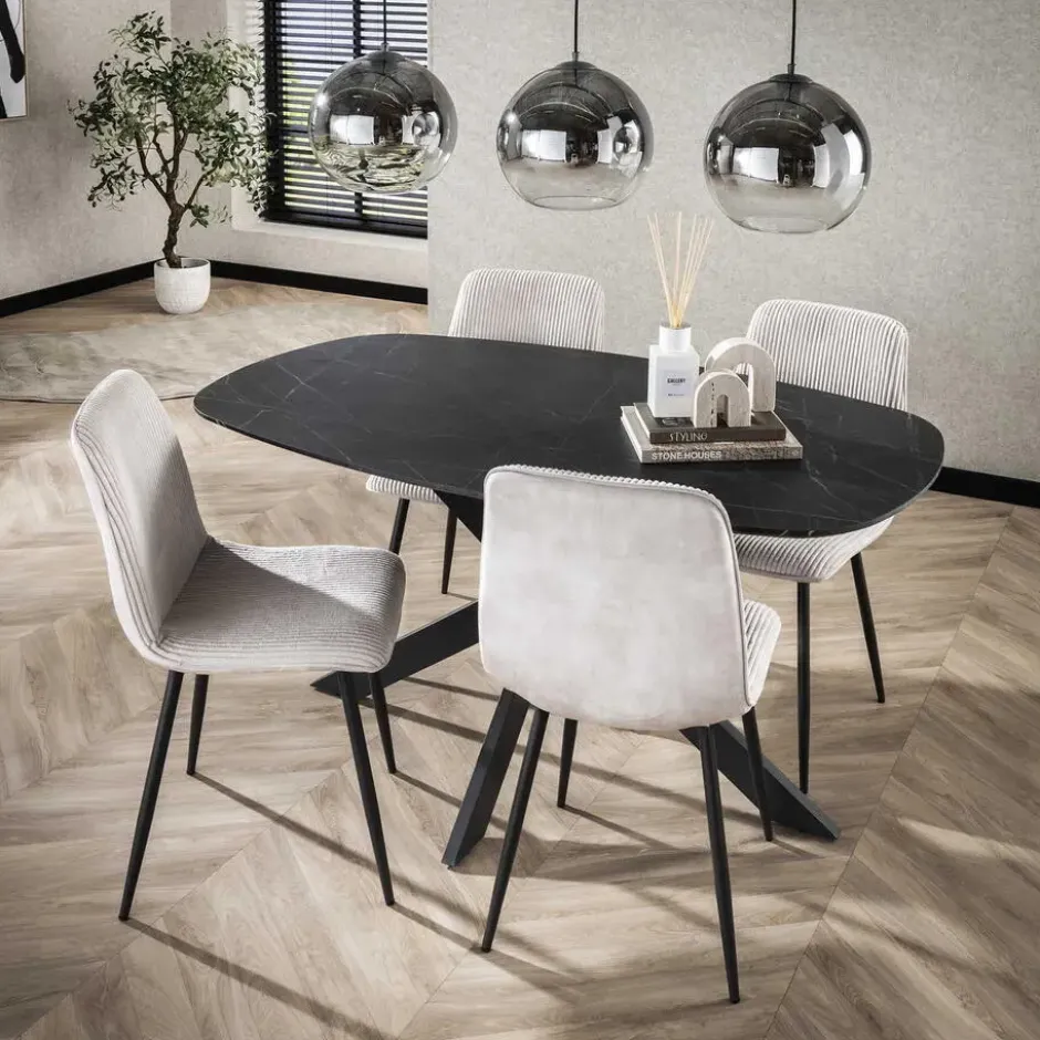 Eettafel Zwart Marmerlook - 150x90x76cm - Deens Ovaal