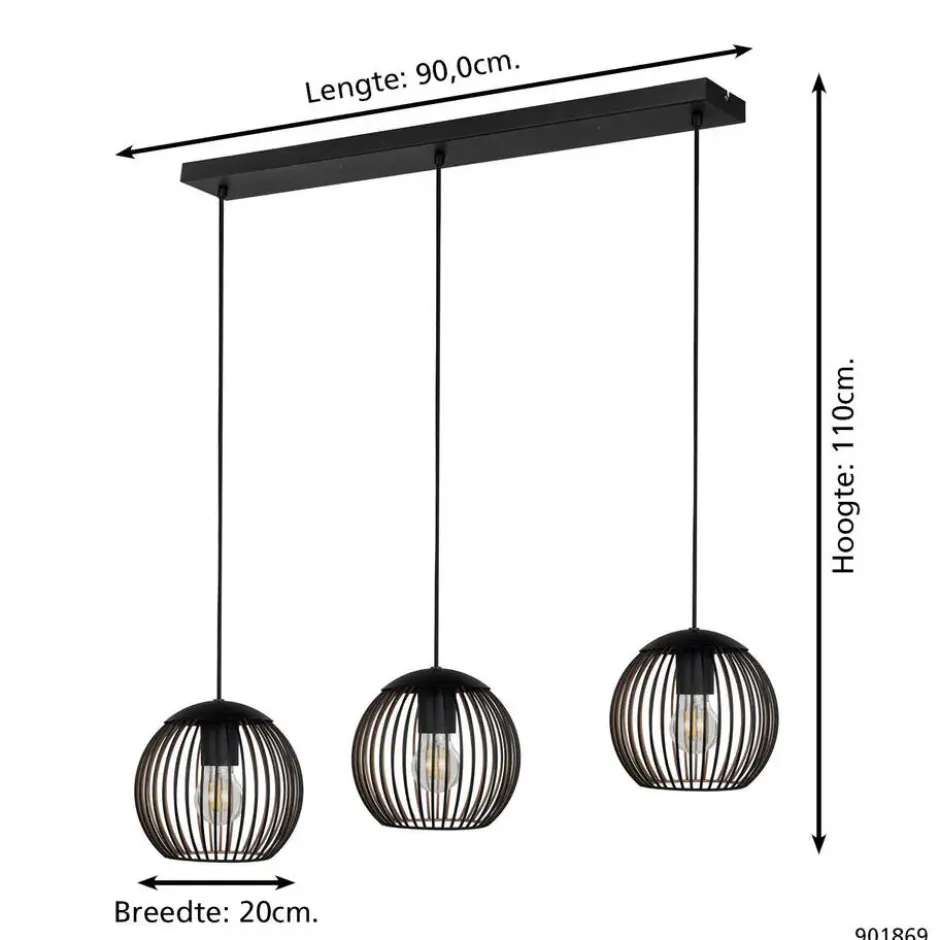 EGLO Almanzora Hanglamp - E27 - 90 cm - Staal - Zwart/Koper
