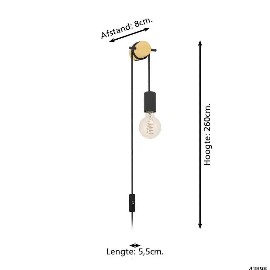 EGLO Buddon Wandlamp - E27 - 5,5 cm - Bruin/Zwart