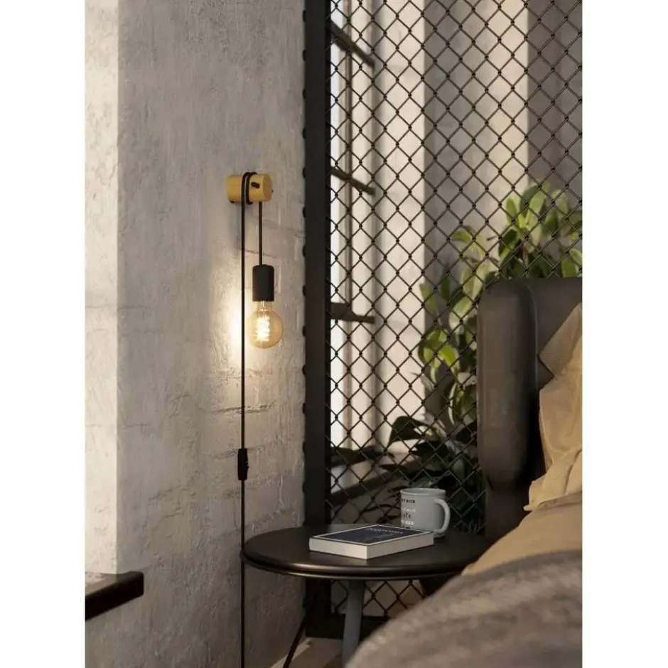 EGLO Buddon Wandlamp - E27 - 5,5 cm - Bruin/Zwart