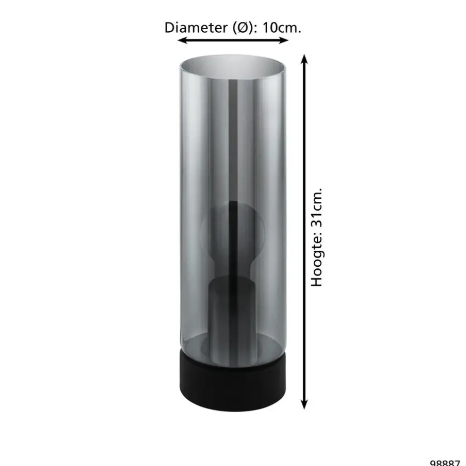EGLO Damasco 1 Tafellamp - E27 - Ø 10 cm - Smoke glas - Zwart