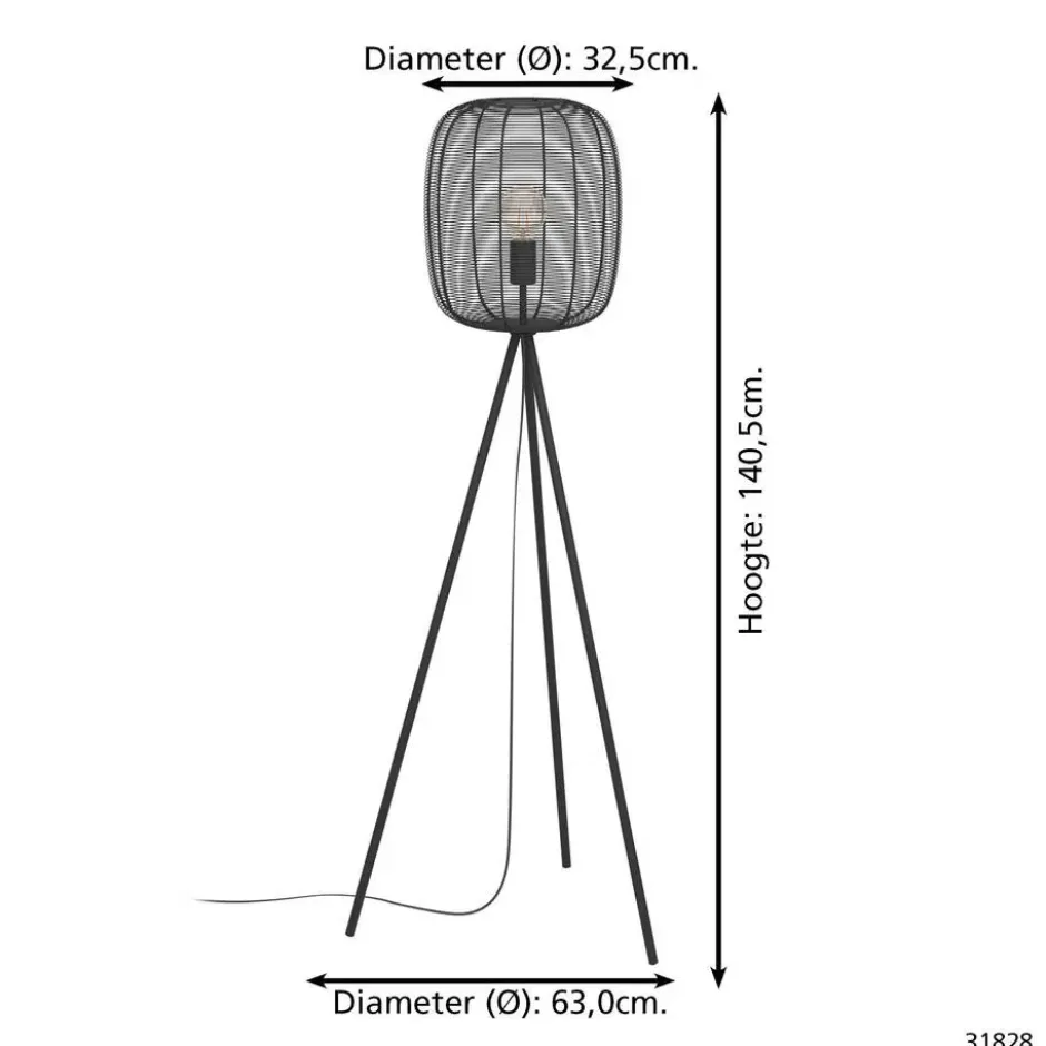 EGLO Derwen Vloerlamp - E27 - Metaal - Zwart
