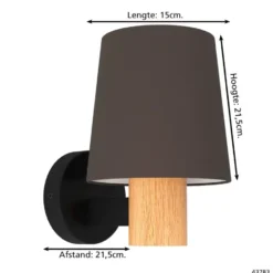 EGLO Edale Wandlamp - E27 - 15 cm - Zwart/Bruin