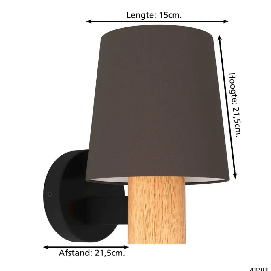 EGLO Edale Wandlamp - E27 - 15 cm - Zwart/Bruin