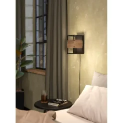 EGLO Evesham Wandlamp - E27 - 24 cm - Zwart/Bruin - Hout