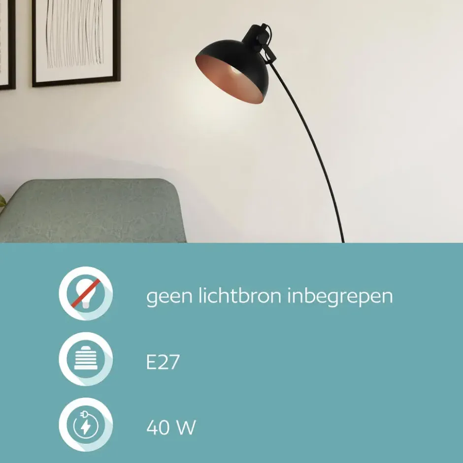 EGLO Jaafra Vloerlamp - E27 - 158 cm - Zwart/Koper