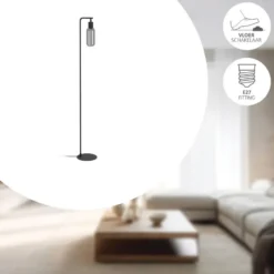 EGLO Majone vloerlamp - E27 - Smoke glas - 151 cm - Zwart