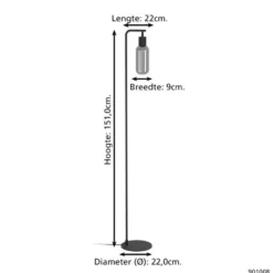 EGLO Majone vloerlamp - E27 - Smoke glas - 151 cm - Zwart