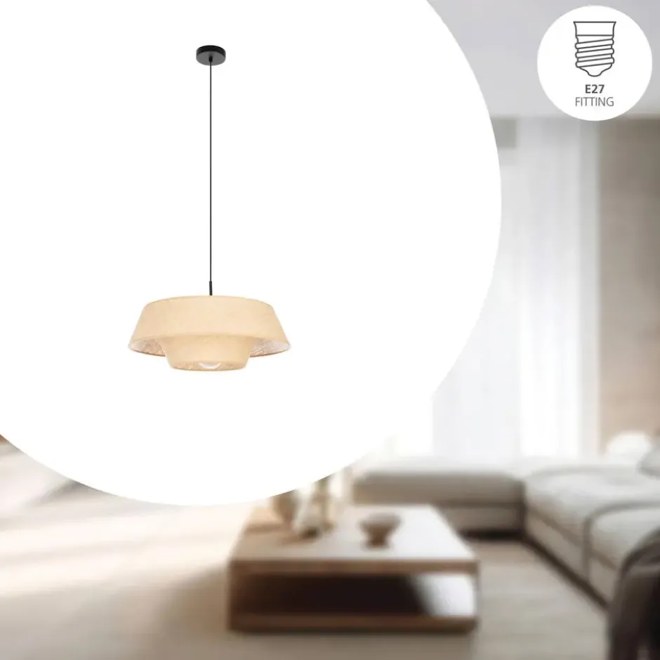 EGLO Marford Hanglamp - E27 - Ø 50 cm - Zwart/Natuur/Raffia
