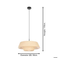 EGLO Marford Hanglamp - E27 - Ø 50 cm - Zwart/Natuur/Raffia