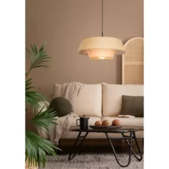 EGLO Marford Hanglamp - E27 - Ø 50 cm - Zwart/Natuur/Raffia