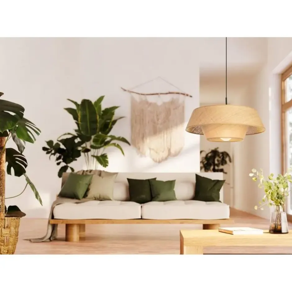 EGLO Marford Hanglamp - E27 - Ø 50 cm - Zwart/Natuur/Raffia