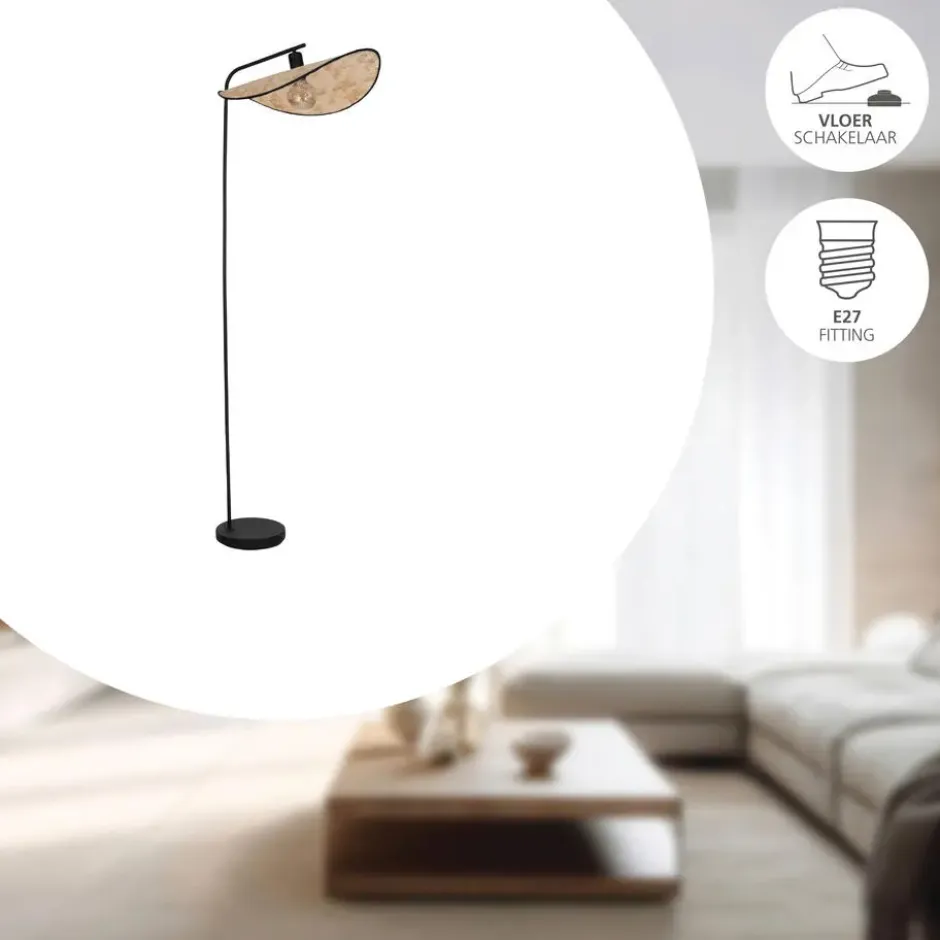 EGLO Marywell Vloerlamp - E27 - Hout - Zwart/Bruin