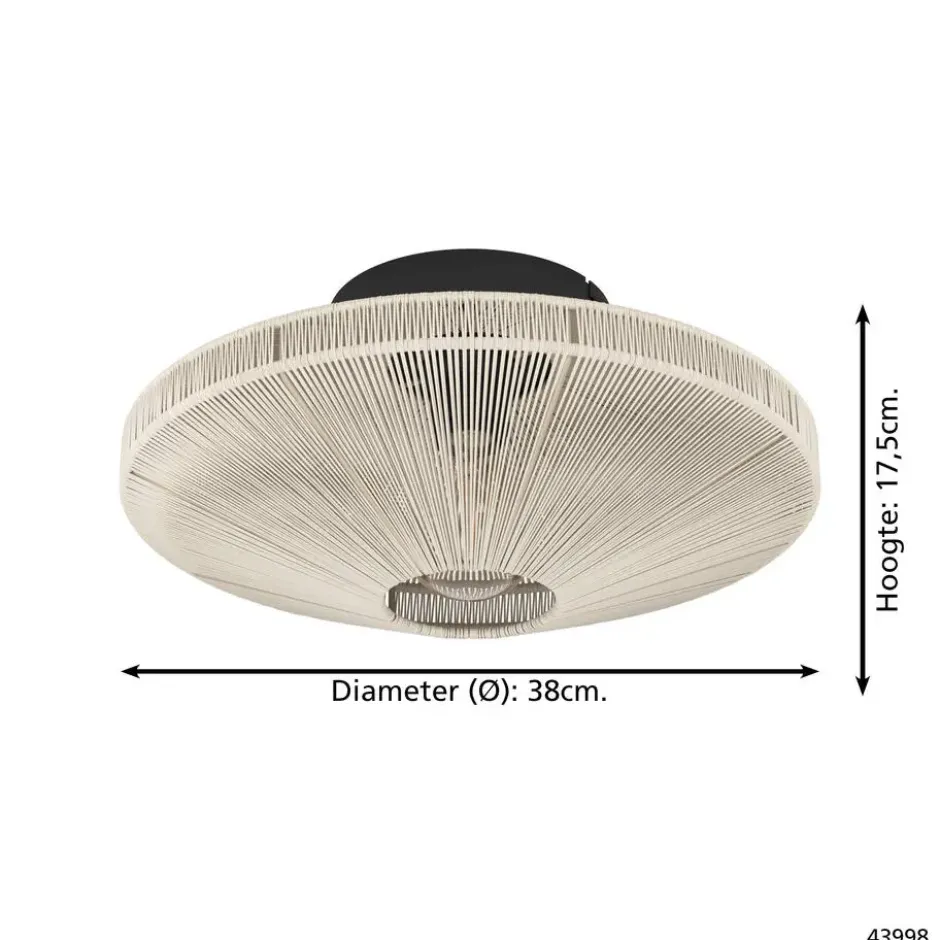 EGLO Midsumer Plafondlamp - E27 - Ø 38 cm - Zwart/Crème - Textiel