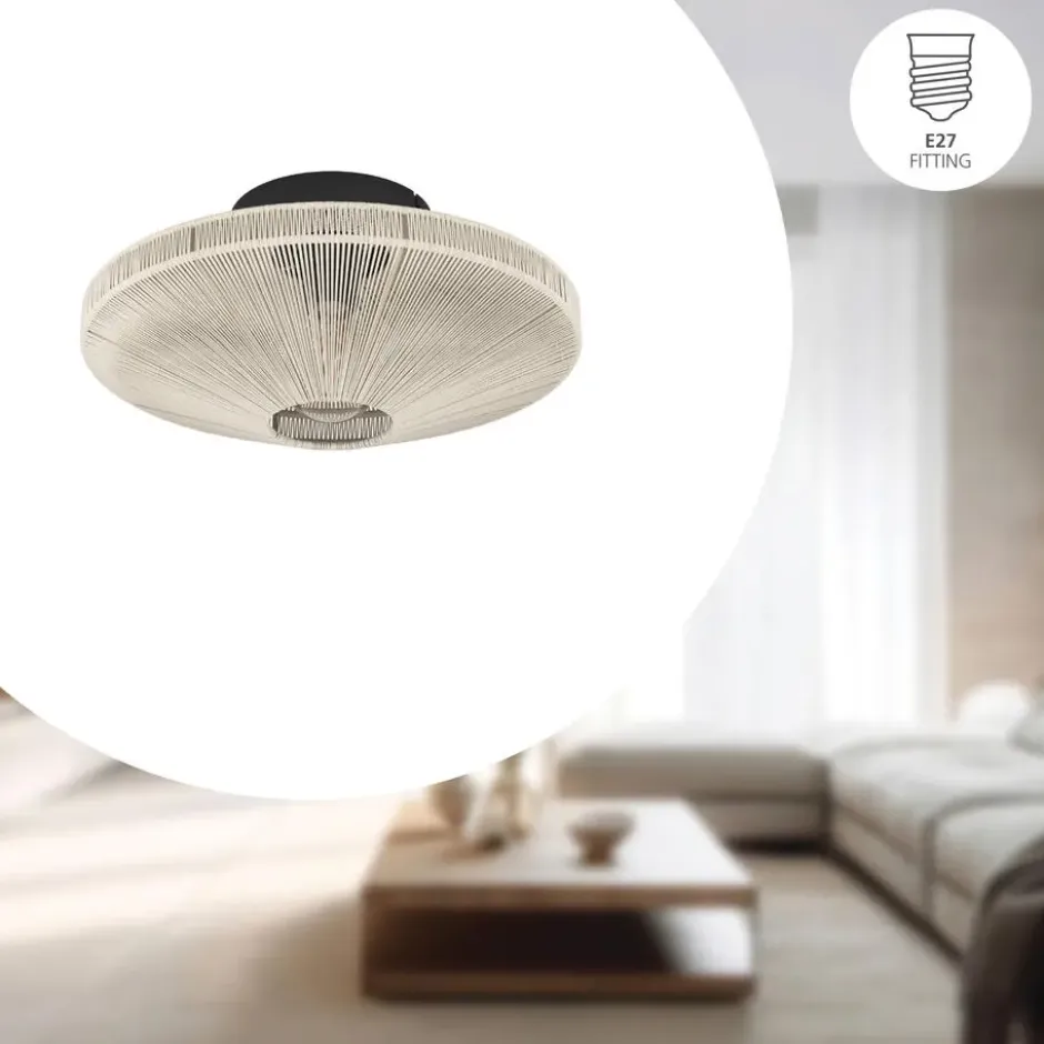 EGLO Midsumer Plafondlamp - E27 - Ø 38 cm - Zwart/Crème - Textiel
