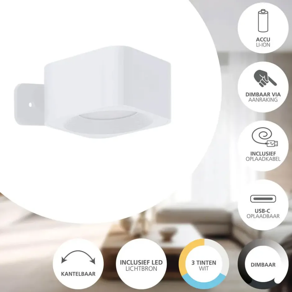 EGLO Muraglie Wandlamp - Oplaadbaar - LED - 7.5 cm - Wit