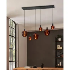 EGLO Nogalte hanglamp - E27 - 130 cm - Rechthoek - Zwart