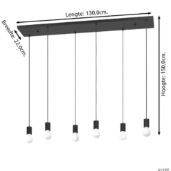 EGLO Nogalte hanglamp - E27 - 130 cm - Rechthoek - Zwart