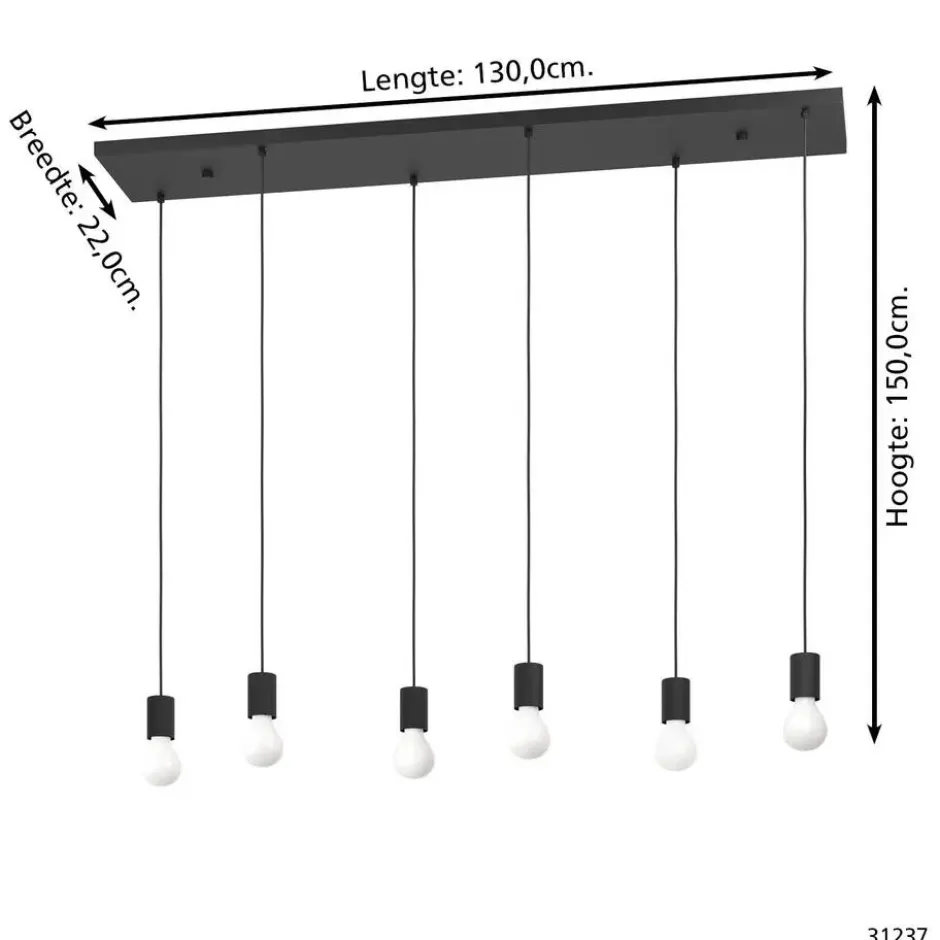EGLO Nogalte hanglamp - E27 - 130 cm - Rechthoek - Zwart