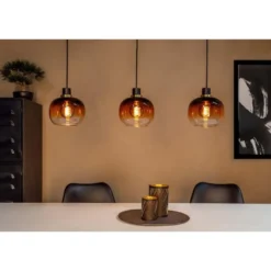 EGLOOilellaHanglamp-E27-95cm-Amber glas - Zwart