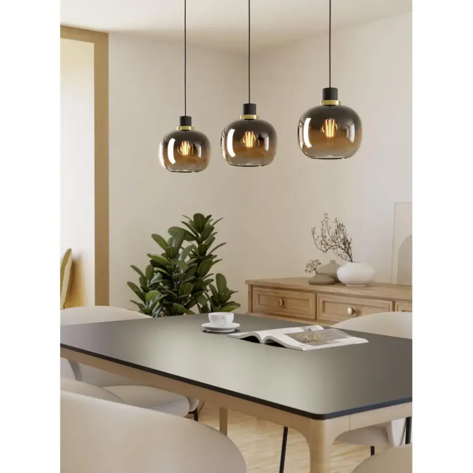 EGLOOilellaHanglamp-E27-95cm-Amber glas - Zwart