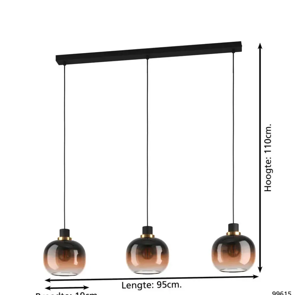 EGLOOilellaHanglamp-E27-95cm-Amber glas - Zwart