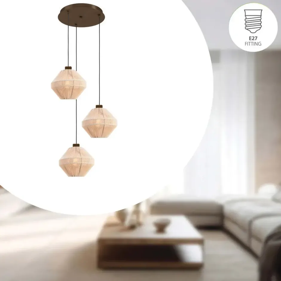 EGLO Orimini Hanglamp - E27 - Ø 48 cm - Crème/Brons - Textiel