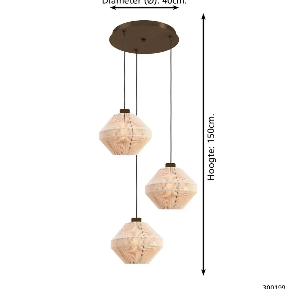 EGLO Orimini Hanglamp - E27 - Ø 48 cm - Crème/Brons - Textiel