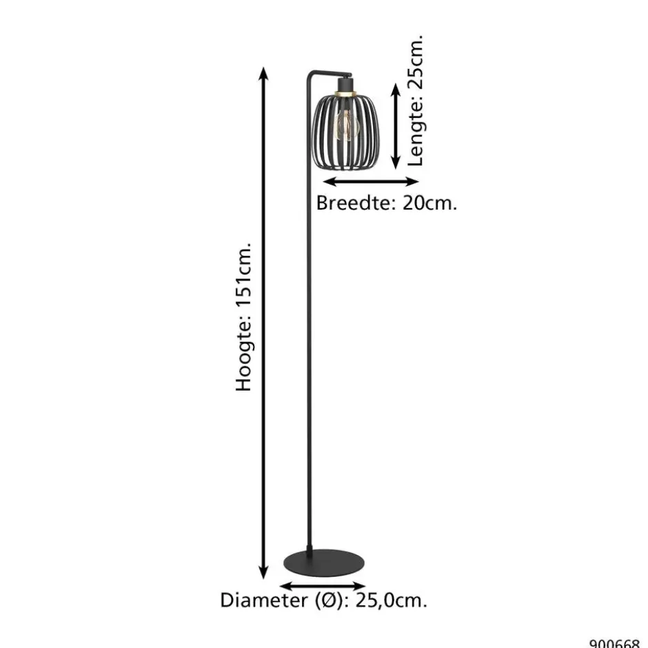 EGLO Pocicas Vloerlamp - E27 - 151 cm - Zwart/Goud