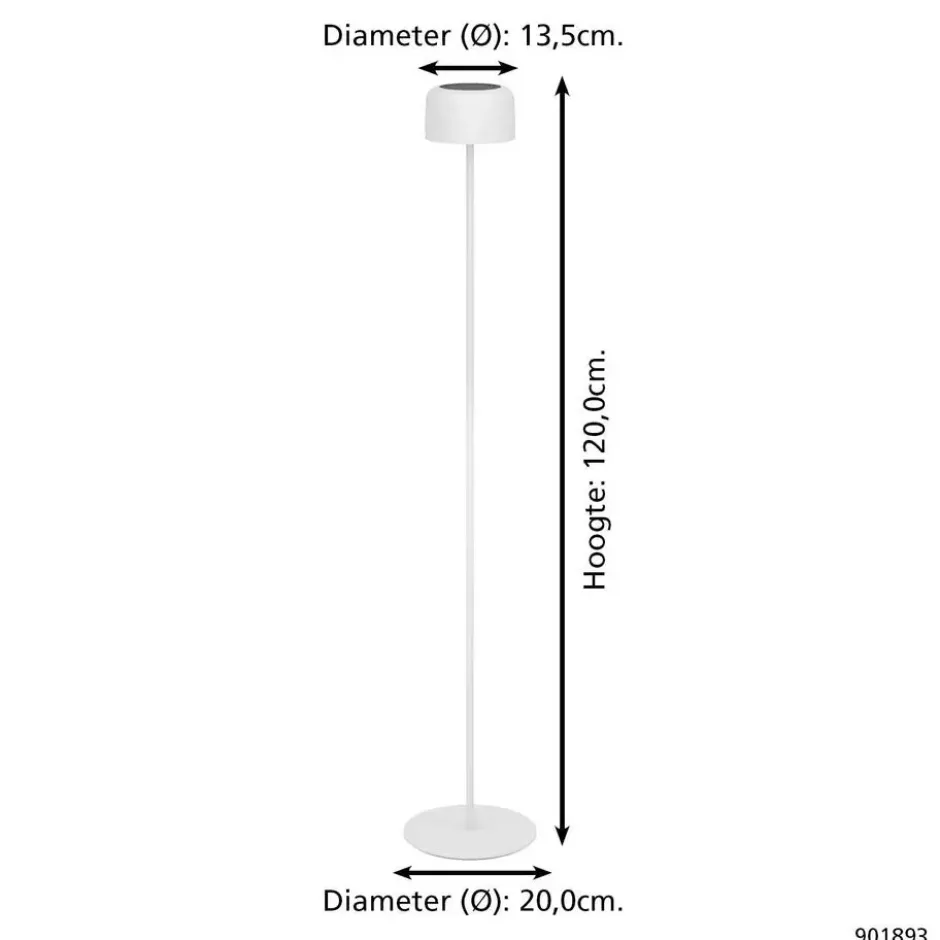 EGLO Roccanova-L Vloerlamp - Solar - 120 cm - Wit - Oplaadbaar