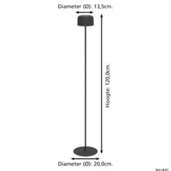 EGLO Roccanova-L Vloerlamp - Solar - 120 cm - Zwart - Oplaadbaar
