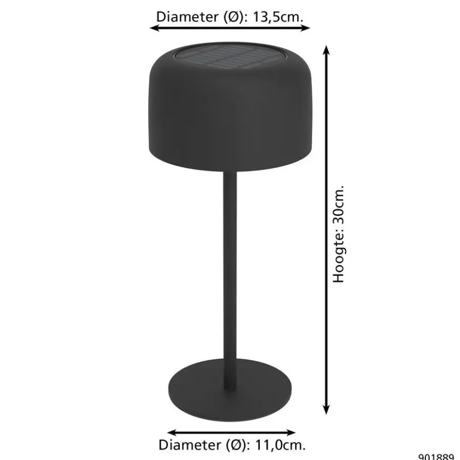 EGLO Roccanova Tafellamp - Solar - 30 cm - Zwart - Oplaadbaar